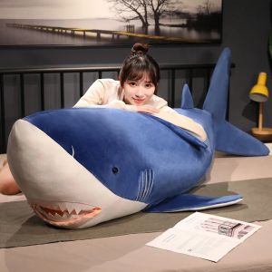 Dockor 60130 cm Plush Giant Shark Toy Sea Fish Doll Animals Long Sleeping Pillow Cushion fyllda födelsedagspresenter för pojkar baby