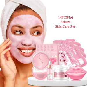 Scrubbers Sakura Beauty Skin Cuidado Conjunto de máscara facial hidratante face Hidratante Mulheres cosméticas Cosméticos Face Kit de limpeza Skincare 14pcs