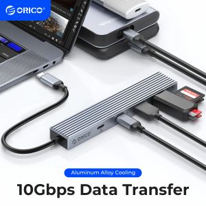 Nav orico typ C USB 3.2 10 Gbps Hub 4 portar kompatibla med PD100W SD TF Splitter OTG Adapter Lämplig för PC -datortillbehör