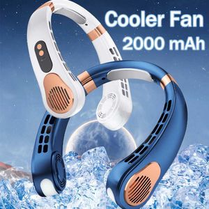 Taşınabilir hava soğutucular usb süspansiyon boyun fanı taşınabilir boyun fan LED dijital ekran Bladess elektrikli fan rengi atmosferik ışık soğutma fanı 5 vites y240422