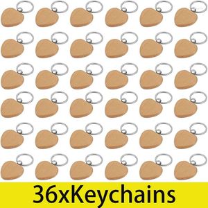 Keychains 36Pcs DIY Blank Wooden Key Chain Square Wood Ring