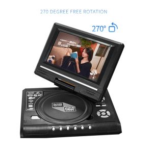 Control Mini DVD Player 7.8 inch Desktop Digital Smart TV CD EVD Disc Players Remote Control Portable Travel 270° Rotatable Screen