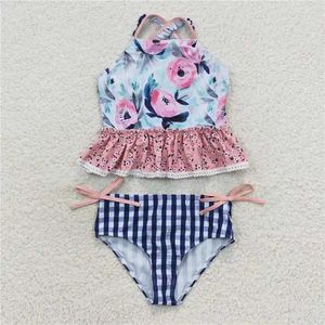 Clothing Sets RTS Baby Girls Kids Swimsuits Swimwear Fashion 2pcs Little Wholesale Floral Beach Wear Boutique No Moq Set Bath Suit