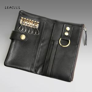 Plånböcker 100% äkta lädermannyckel Plånbok med hög kapacitet Kohude ID -korthållare Multifunktion Zipper CAR NEYCHAIN ​​-täckning för gåvor