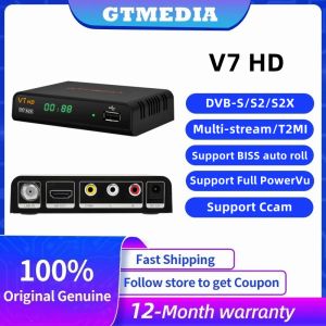 Mottagare GTMedia V7 HD Support DVBS/S2/S2X AVS+BISS Auto Roll Full PowerVU OIMALT 1080P HD USB WIFI DONGLE OFFICIAL äkta avkodare