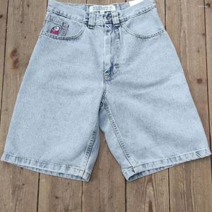 Shorts masculinos menino grande menino harajuku hip hop desenho graphic bordeiro bordado retro jea