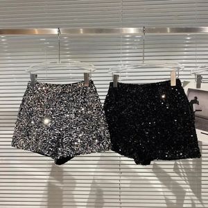 Autumn Black Velvet Shorts Women Sequined Shiny Versatile Short Pants Clubwear Shorts Pants High Street 240420