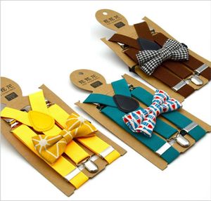 Kids Suspenders Bow Tie Set Boys Plaid Printed Braces Grid Elastic YSuspenders with Bow Tie Fashion Belt Baby Retro Strap Clip Y3890517