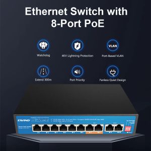 Kontroll POE Switch 8 Port Gigabit Ethernet Switch med SFP -spår 10/100/1000 Mbps nätverksomkopplare för IP -kamera/trådlös AP AI Smart Switch