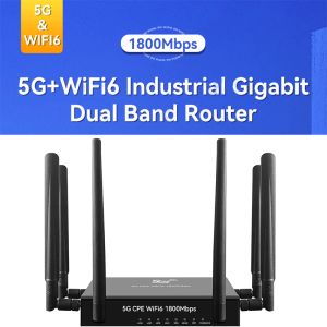 Routers Industrial 5G CPE Router Dual Band WiFi 6 Sim Card 4G LTE 4*LAN PORTS Gigabit Broadband inomhus trådlös router 1800m 6 Antennas