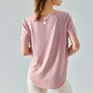 LL Summer Nuovo sport sciolto top-shirt slim fit hery curvo slicchino abito da yoga traspirato da donne a maniche corte