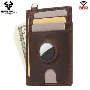 Держатели Retro Slim RFID -держатель кредитных карт с Airtag Coal Cowhide Mini Money Case для мужчин женщин -визитной карты Дело 8*1*11 см.