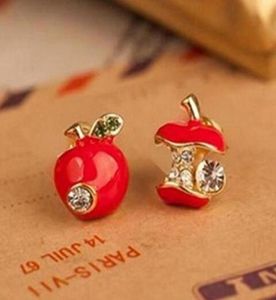 Fashion lovely red drops of glaze asymmetric apple crystal stud earrings for women Cheap Jewelry Accessories Whole1057890