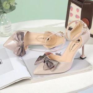 Dress Shoes Summer Korean Fashion Pointed One Line Buckle High Heel Casual Bow Women's Single