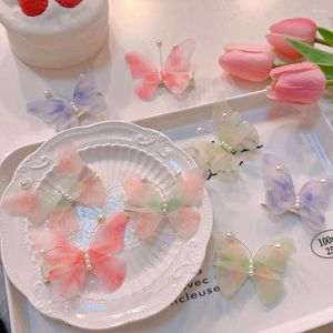 Hair Accessories Mesh Butterfly Clip Sweet Gradient Pearl Hanfu Hairpin Traditional Children Headdress