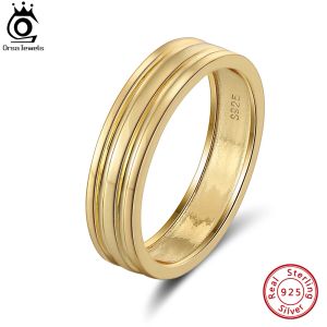 Anelli Orsa Gioielli Real 925 Sterling Silver Linear Wedding Band Rings Classic 14k Gold maschile Minimalist Rings Entrament Gioielli NMR07