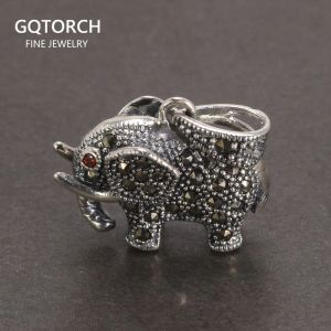 Wisiorki Prawdziwy 925 Sterling Srebrna biżuteria Vintage Elephant Wiselant Inkrustowany retro tajski srebrny marcasite dla kobiet Colgantes de Plata 925