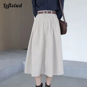 Scherma di vellutoy casual Simple Solid Color Skirt 2024 Spring Corea A-Line Mid-Calf Women High Wiled con cintura