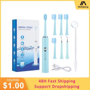 Huvuden 8 i 1 Electric Toothbrush Sonic Dental Scaler Tand Whitening Kit Tooth Whitener Calculus Tartar Remover Tools Stain Cleaner