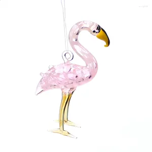 Dekorativa figurer härliga rosa flamingo figurin charm glas hänge kreativa sällsynta fågel liten staty hem utomhus trädgård hängande dekor