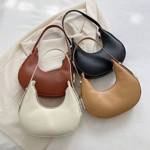 حقائب اليد FI للسيدات نصف Mo Mo Solid Color Pu Leather Leather Bag Bag Nasual Female Bags Lady Hobos Bags V5TT#