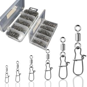 Aksesuarlar 210/95pcs Güçlü paslanmaz balıkçılık haddeleme döner konnektör balıkçılık aletleri set snap hooks connector deniz kaya enstantaneleri mücadele