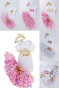 Ins Baby Tutu Dot Etek Bow Romper Crown Head Band 3pcsset Girls doğum günü Pograph elbisesi çocuklar Cadılar Bayramı Prenses Partisi3288131