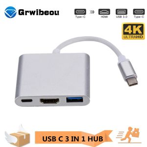 Hubs 3 in 1 Tipo C a HDMicompatibile USB 3.0 Adattatore di ricarica USBC 3.1 Hub per Mac Air Pro Huawei Mate10 Samsung S8 Plus