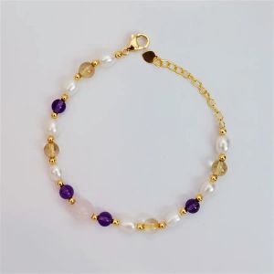 Strängar Tillverkaren levererar direkt Zhuji Natural Crystal pärlstavarmband med ett konstnärligt rosa sötvattenpärlarmband B4