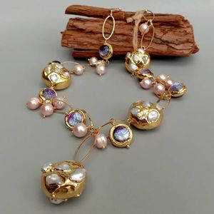 KKGEM Naturalne słodkowodne hodowane białe keshi Pearl Pink Purple Murano Szklany łańcuch Pearl Y-Drop Naszyjnik 240411