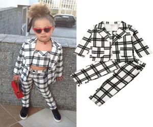 3pcs Fashion Kids Baby Girl Winter Kleidersets 27 Jahre Plaid Print Coat Undertock T -Shirtspants Outfits Y2008299035026