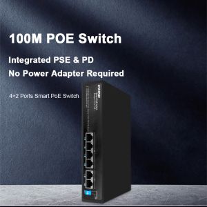 Control 10/100Mbps POE Switch 6/10 Ports Ethernet Fast Switch with 2 100M RJ45 Ports AI Smart Network Switch for IP Camera/Wireless AP