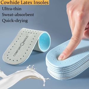 Latex Cowhide Insoles Thin Leathe Soft Sports Insole Arch Support Comfortable Shock Absorption Breathable Deodorization Shoe Pad 240419