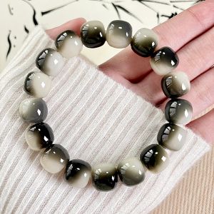 Strands Ink Floating Flower White Jade Bodhi Bracelet Female Wrinkle Soft Student Wen Play Bodhi Root Bodhi Plate Play Bead Hand String