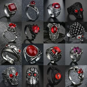 Bänder Retro Gothic Ringe für Männer Frauen Schädel/Drache/Frosch/Rotkristall/Krone/Vampir Offene Größe Punk Ring Hochzeit Schmuck Großhandel