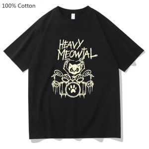 스웨트 셔츠 무거운 meowtal 고양이 인쇄 tshirt 금속 음악 재미있는 그래픽 그래픽 테셔 패션 남성 셔츠 셔츠 100%면 t 셔츠 여름 남성