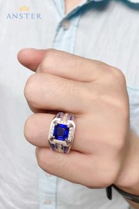 Anelli Nuovi anelli da 3ct per uomini Sterling 925 Silver Lab Grown Sapphire Ring 9K 18K Men Rings Regalo di Natale per lui