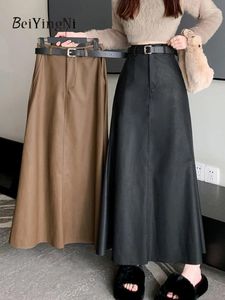 Skirts Beiyingni 2024 Fashion Vintage High Waist A-Line PE Leather for Women Slim Fit harajuku harajuku casual maxi gonna