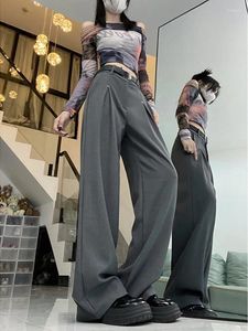 Women's Pants 2024 Autumn/Winter Versatile Women Suit With High Waist Wide Leg Long Casual For Solid Grey Black