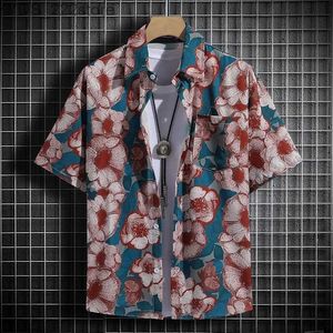 Camisas masculinas Mens Haian Camisa de mangas curtas de tamanho grande padrão floral elegância social praia harajuku estilo de luxo yq240422