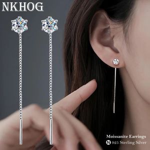 Sterling Silver 925 Tassel Drop Earrings For Women 2ct D Clear VVS1 Diamond With GRA Studs Gift Fine Jewelry 240419