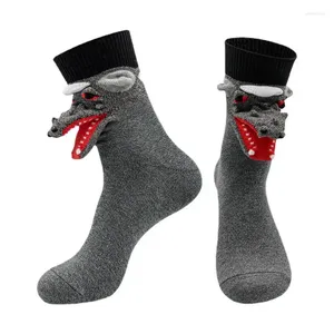 Dog Apparel 3D Animal Socks Big Bads Wolf Cartoon Funny Mid-calf Christmas Unisex Long Stockings Breathable For Men