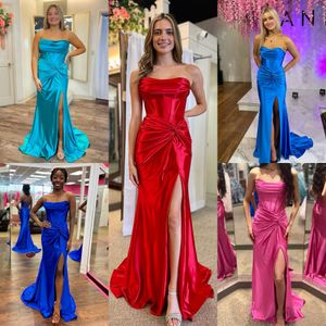 Stretch Satin Prom Dress Ruched midja Cowl Fit och Flare Pageant Winter Formell Event Evening Party Runway Black-Tie Gala Hoco Gown Wedding Guest Special Endan Rött