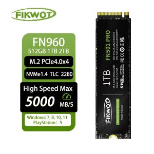 Drives FIKWOT 5000MB/S M.2 SSD 512GB 1TB 2TB med kylfläns PCIe4.0x4 NVME hårddisk Internt fast tillstånd för PS5 Desktop PC FN960