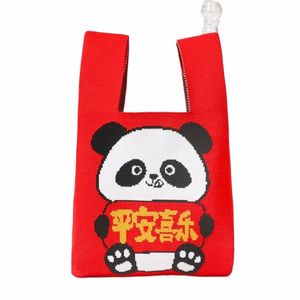 large Capacity Knit Handbag Portable Panda Gift Box Bag Shop Bags Reusable Tote Bag H6AV#