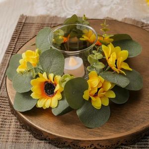 Candle Holders Eucalyptus Ring Sunflower Wreath Set For Home Wedding Party Table Centerpiece Rustic