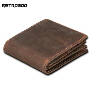 Carteiras Retrogoo RFID Bloqueio médio Carteira masculina Coz de couro genuíno Carteiras curtas Portador de cartão de moeda bolsa de bolsa de bolsa Men Carteira