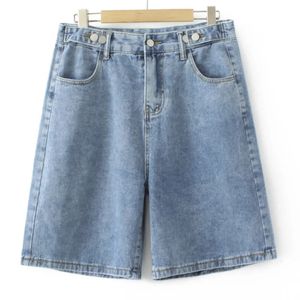 Plus Size Short 2023 Summer Fashion Double Buckle High midjan Wide Ben Jeans Loose Bottoms Overdimensionerade kurvkläder 240411