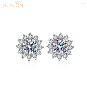 Stud Earrings JECIRCON 925 Sterling Silver Moissanite For Women 0.5/1 Carat D Color Sun Flower Ear Studs Trend All-match Fine Jewelry
