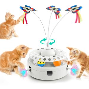 Leksaker 3 i 1 Electric Butterfly Cat Toy Interactive Cat Balls Track Electronic Cats Toy Automatisk kattpussel leksak för inomhuskatter